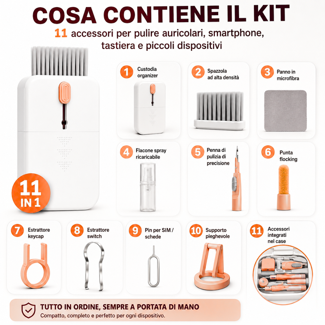 TechClean Auricolari – Kit Pulizia 11-in-1